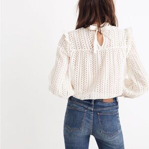 Madewell Eyelet Embroidered Ruffle Top Size Small Cloud Lining Ivory NWT